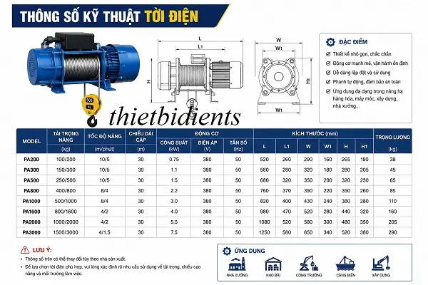 Hướng Dẫn Chọn Tời Điện An Toàn 10 Thông số kỹ thuật tời điện