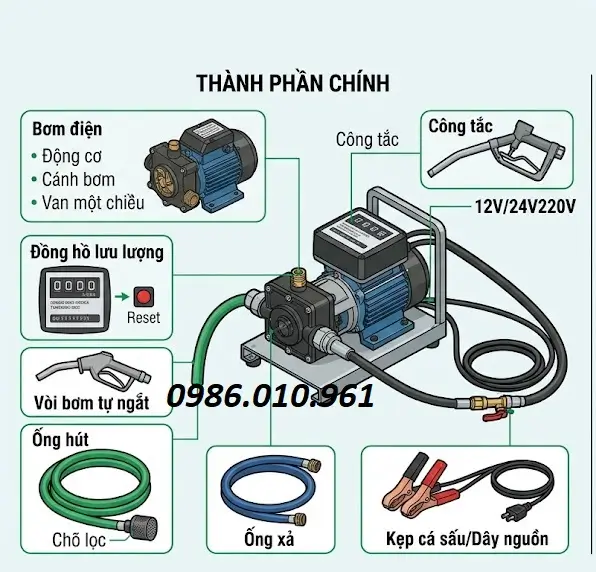 Cấu tạo bộ kit bơm nhiên liệu lưu lượng lớn 100 lít/phút