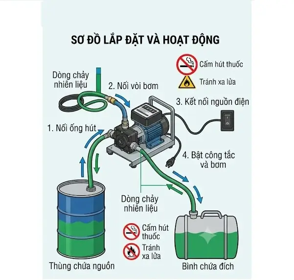 Nguyên lý hoạt động của bộ kit bơm nhiên liệu lưu lượng lớn 100 lít/phút