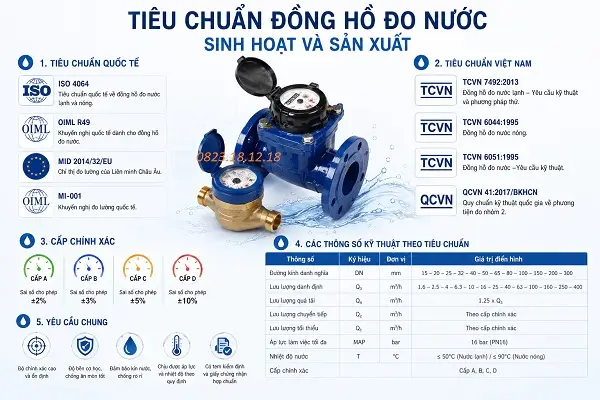 Tiêu chuẩn đồng hồ đo nước sinh hoạt và sản xuất 9 Tiêu chuẩn đồng hồ đo nước sinh hoạt và sản xuất