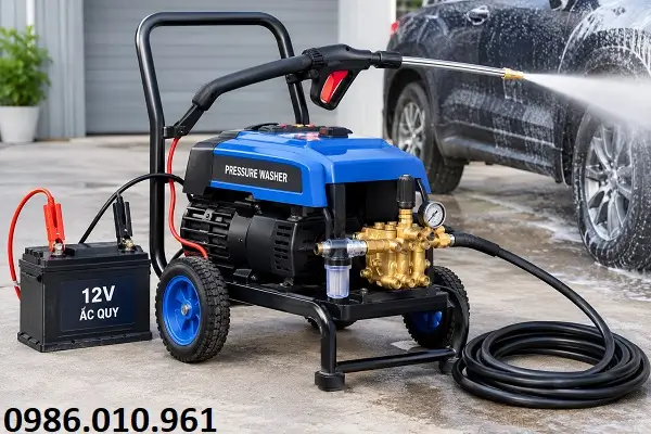Máy rửa xe áp lực cao kẹp bình ắc quy là gì?