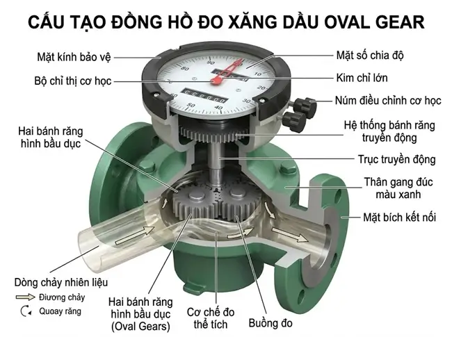 Cấu tạo và nguyên lý hoạt động đồng hồ đo xăng dầu Ovar 6 Cấu tạo đồng hồ đo xăng dầu Oval Gear