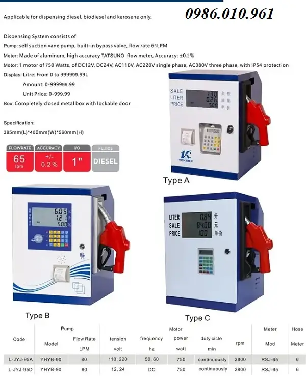CÂY BƠM XĂNG DẦU TỰ ĐỘNG IN HÓA ĐƠN 3 Thông số kỹ thuật của Cây bơm xăng dầu tự động in hóa đơn