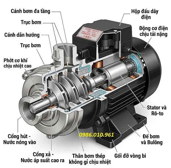 Cấu tạo máy bơm nước lò hơi chịu nhiệt