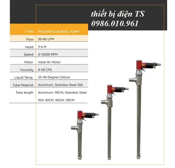 Bơm hóa chất khí nén 3 Thông số kỹ thuật của Bơm hóa chất khí nén