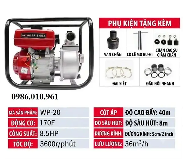 Máy Bơm Xăng Dùng Cho Máy Khoan Giếng 3 Thông số kỹ thuật cơ bản của máy bơm xăng dùng cho máy khoan giếng